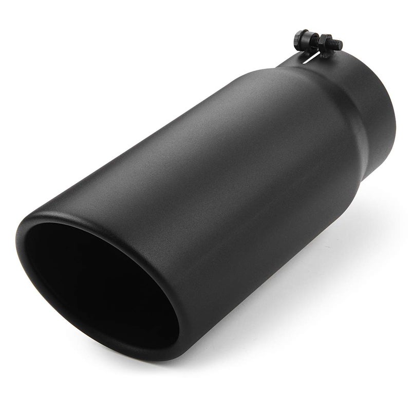 A-KARCK Exhaust Tip 5" Inlet, A-KARCK Exhaust Tailpipe Tip 5" Inlet 6" Outlet 15" Long Black Coating Bolt On for Pickup Truck Tailpipe - Image 1